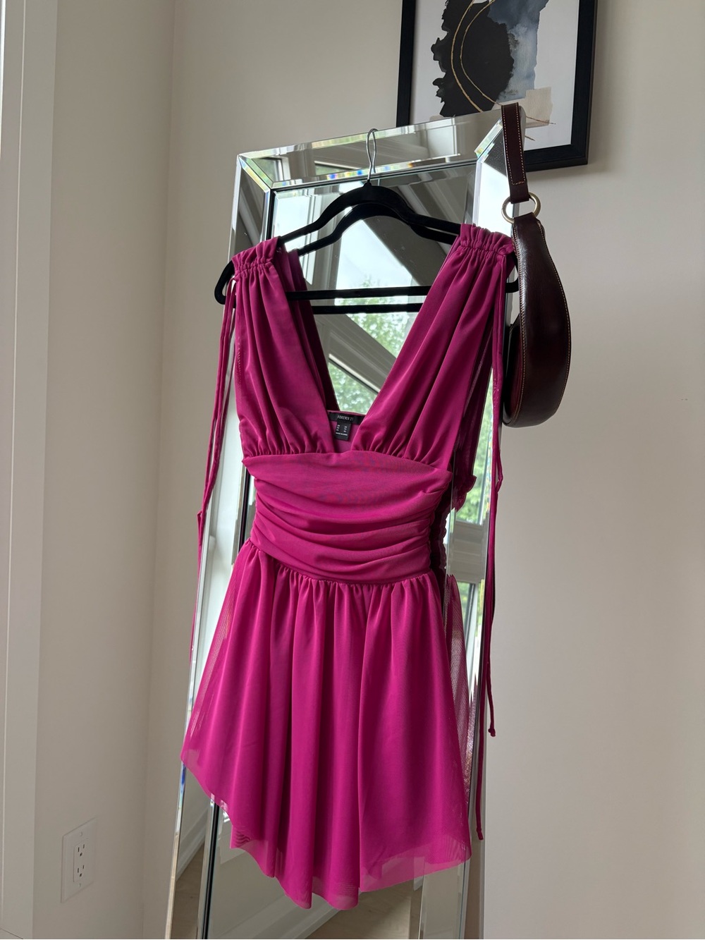 Women's Fuchsia V-Neck Ruffled Waist Top